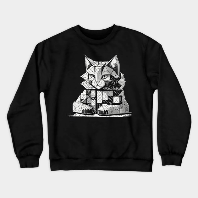 Cat Made of Blocks Crewneck Sweatshirt by FehuMarcinArt